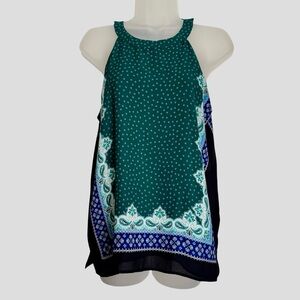 LOFT Green and Blue Patterned Sleeveless Top Size Small